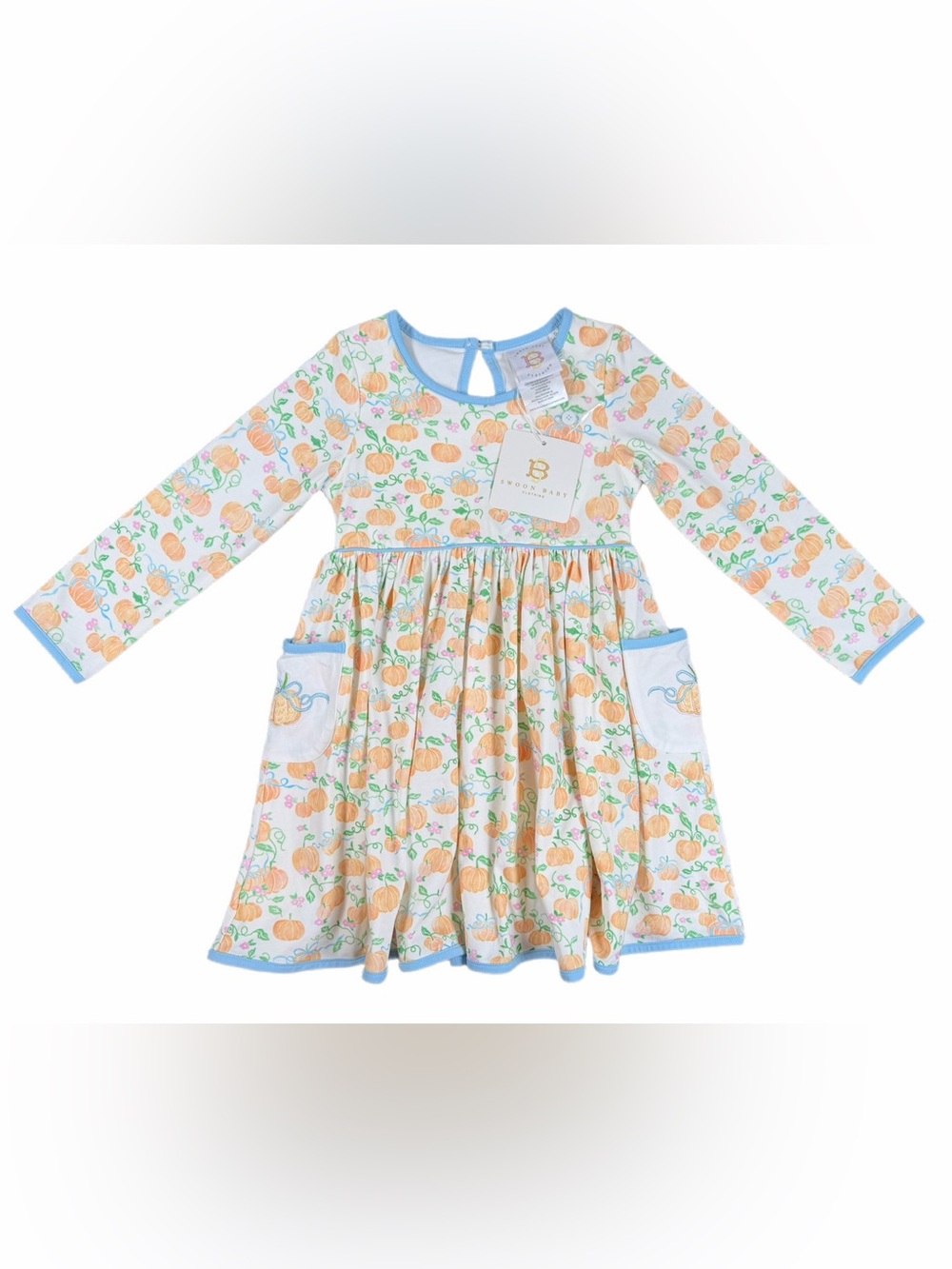 NWT SWOON BABY Fall Bow Pumpkin Embroidered Pocket Dress - 5